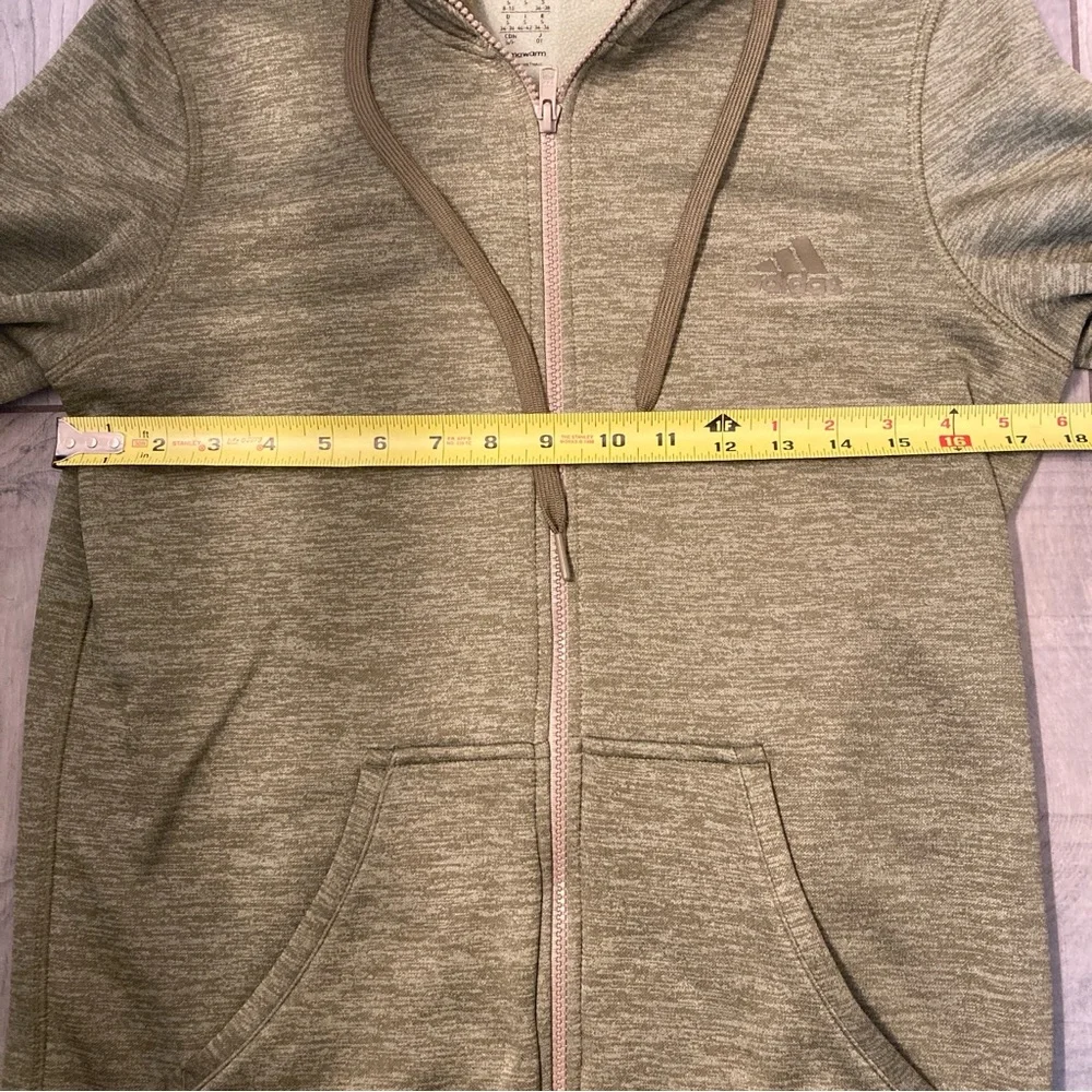 Moss Olive Green Zip Up Hooded Climawarm Adidas Sweater - Picture 2 of 6